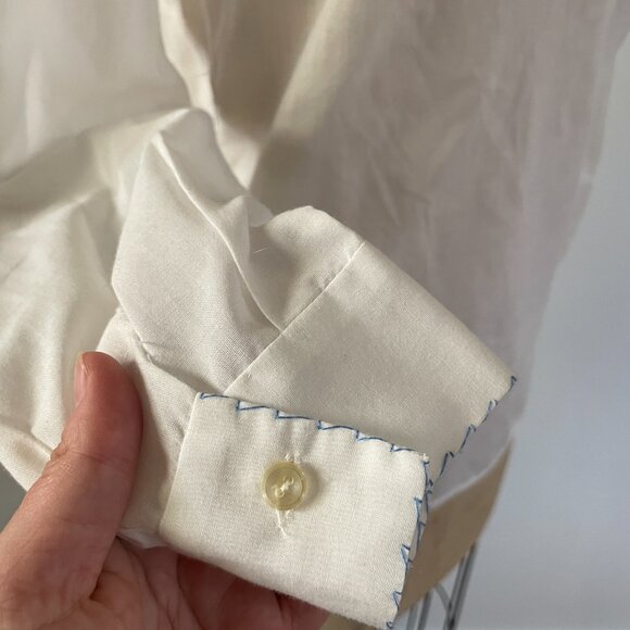 60s 70s Greek Boho Light Cotton Blend Embroider Needlepoint Button Up Blouse Med - Picture 5 of 13